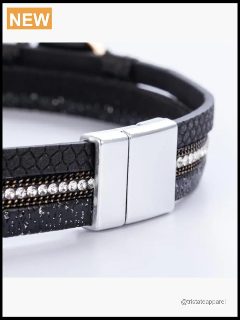 Boho Leather Wrap Bracelet Stackable Crystal Cuff